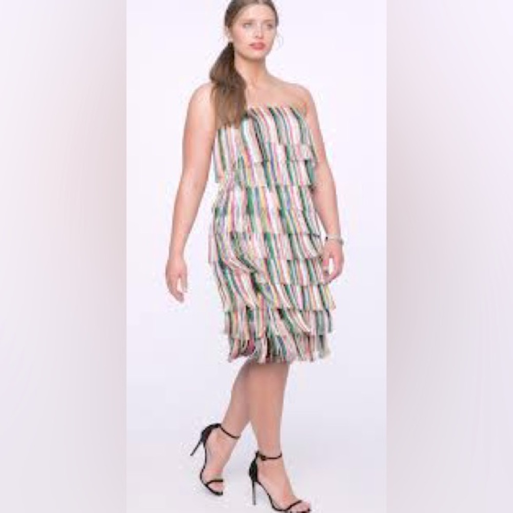 ELOQUII Rainbow Fringe dress strapless fringe size 18